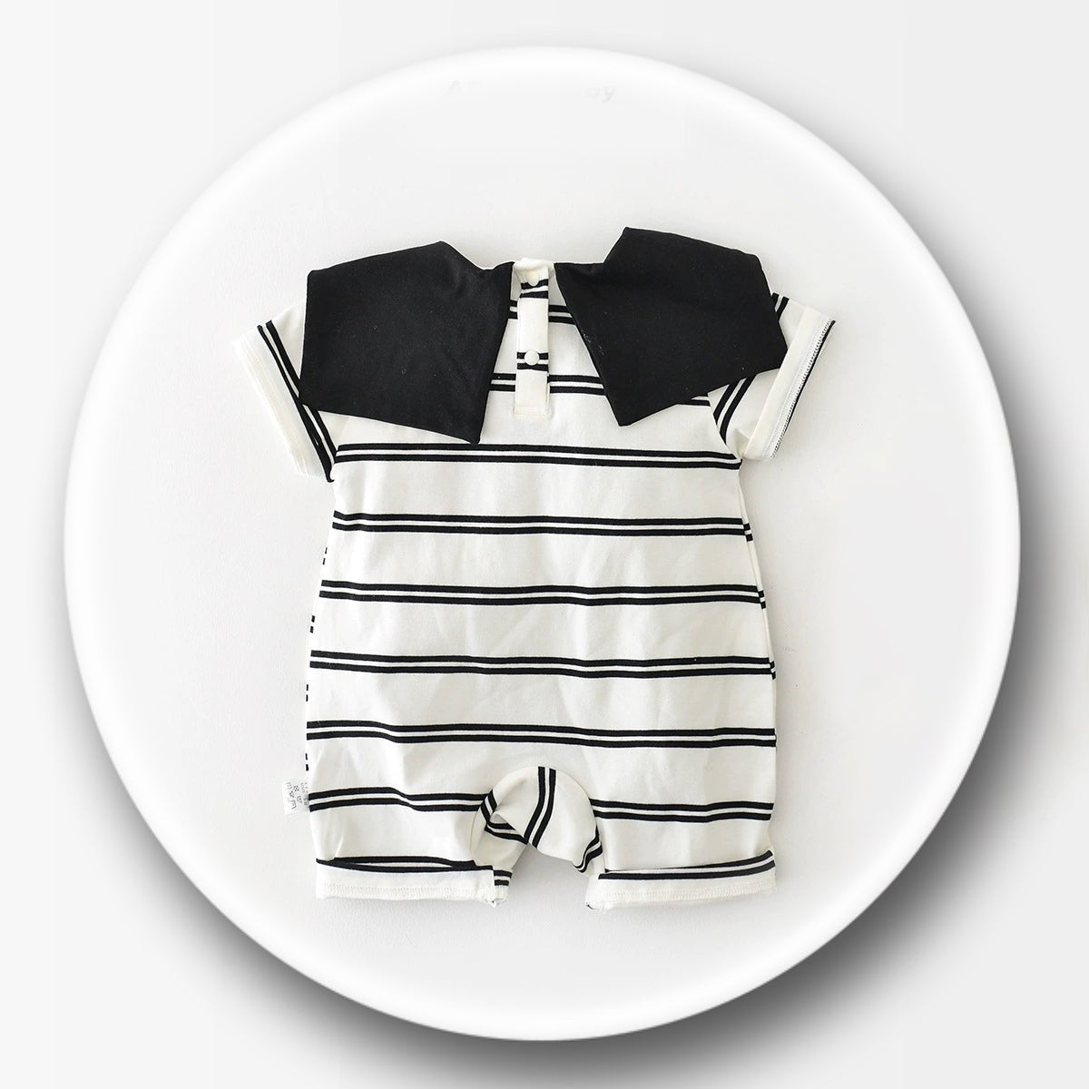 Baby Boy Short Sleeve Striped Romper With Sailor Collar