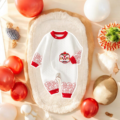 A Chinese baby romper by Ashberryco for Chinese New Year and baby's 100 days celebration, dragon baby shower, and baby photoshoots! 