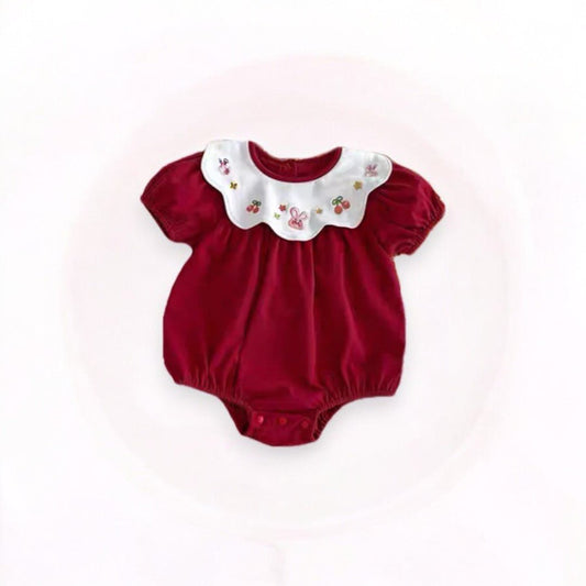 Baby Girls Red Collared Bubble Romper