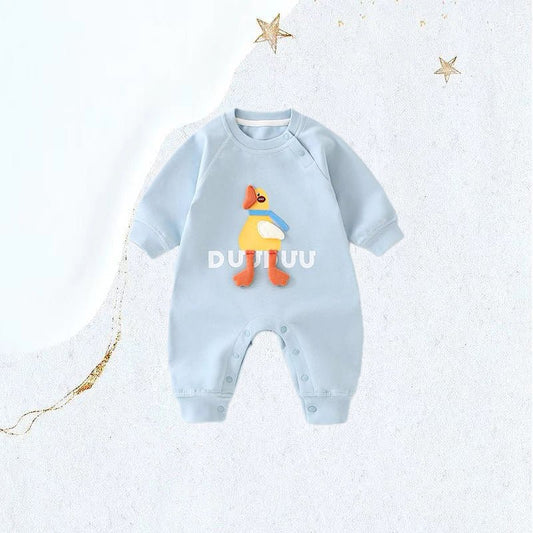 Cute Duck Baby Blue Sweatshirt Romper