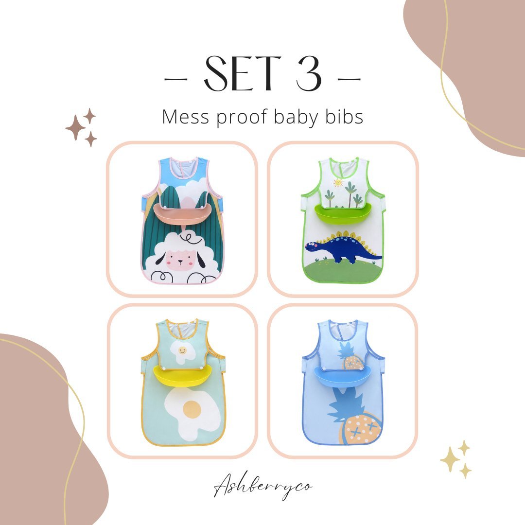 Full Coverage Baby Bibs Set with Detachable Catcher