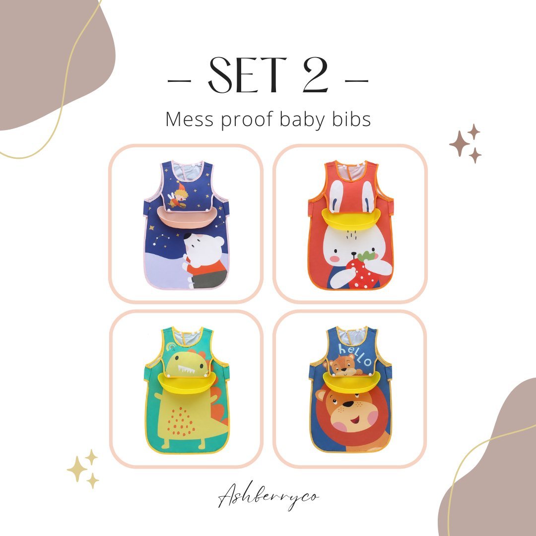 Full Coverage Baby Bibs Set with Detachable Catcher