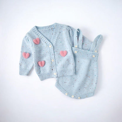 Sweet Hearts Girls Knitted Sweater Romper Set by Ashberryco, perfect for autumn baby girls' clothes.