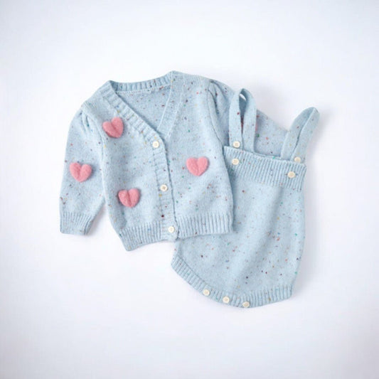 Sweet Hearts Girls Knitted Sweater Romper Set by Ashberryco, perfect for autumn baby girls' clothes.