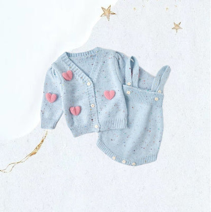 Sweet Hearts Girls Knitted Sweater Romper Set by Ashberryco, perfect for autumn baby girls' clothes.