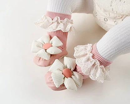 Newborn Baby Girl Non-Skid Socks with Bow (4-pack)