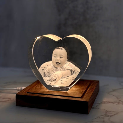 Personalized 3D Crystal Photo Brick with Light Base