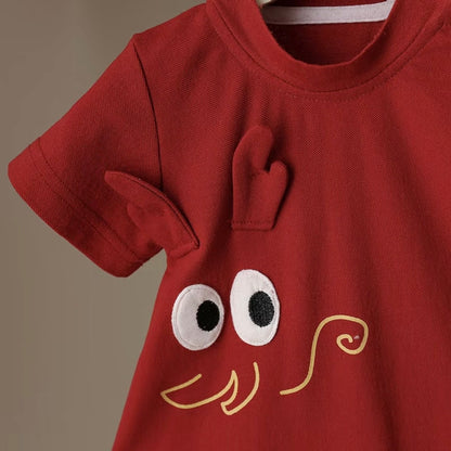 Red Dragon Baby Romper with 3D Ears and Tail - 100 Day Outfit
